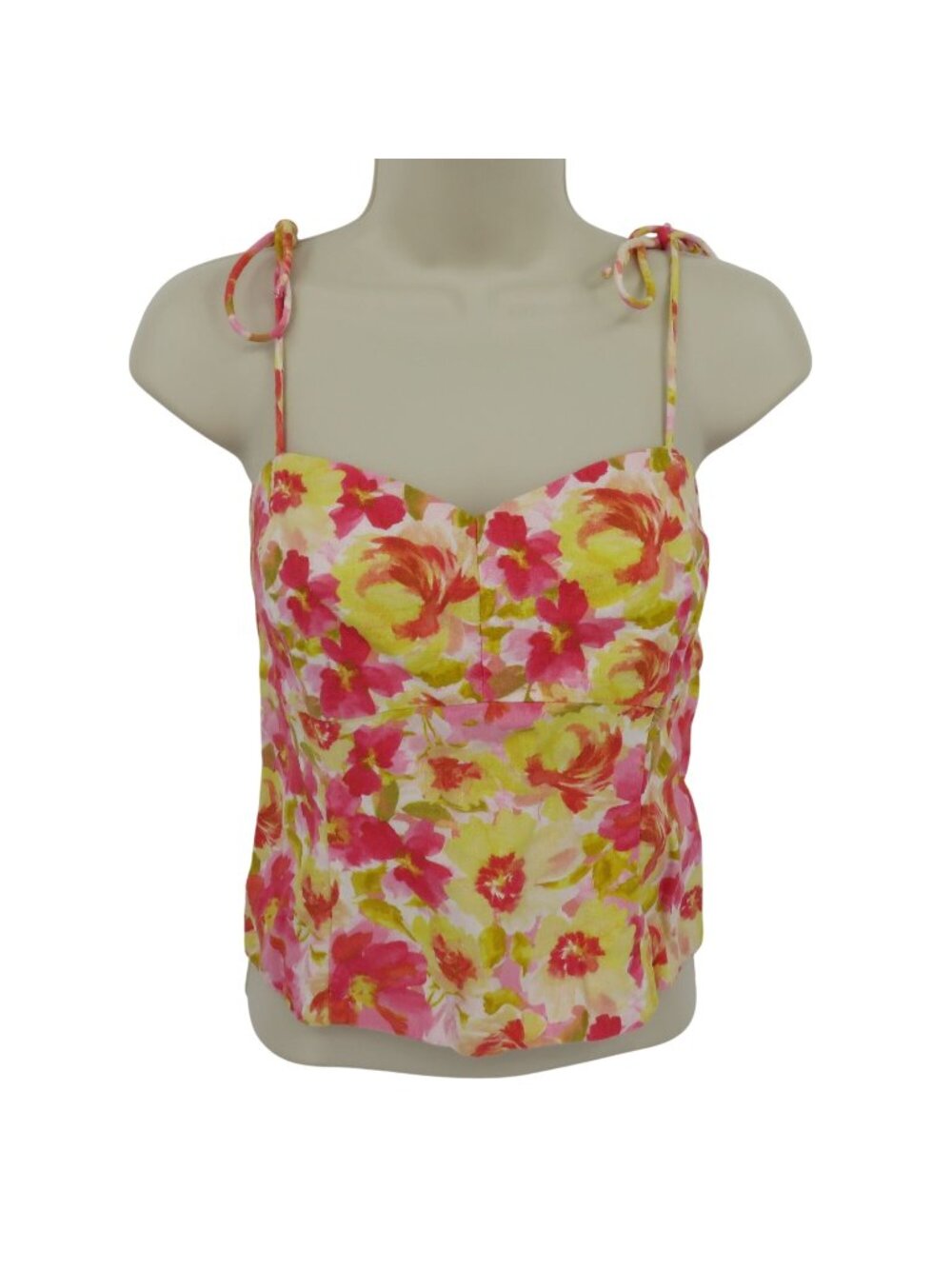 Old Navy Women Small Pink Yellow Watercolor Flower Floral Linen Blend Tank Top